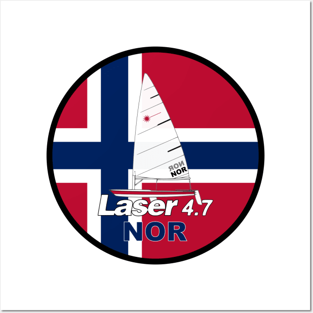 laser class sailboat on flag Norway Wall Art by Regatta Merch